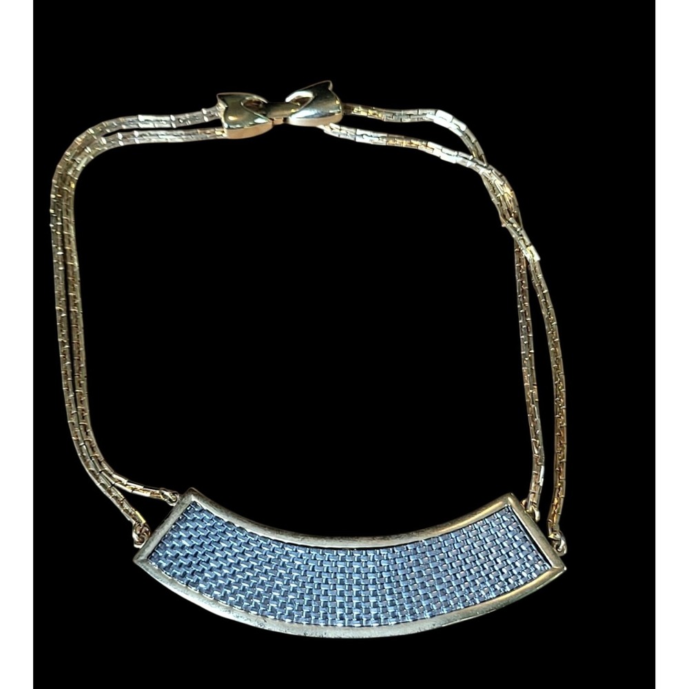 Lanvin Paris 1980s Gold Silver Two Tone Basket Weave Choker Necklace